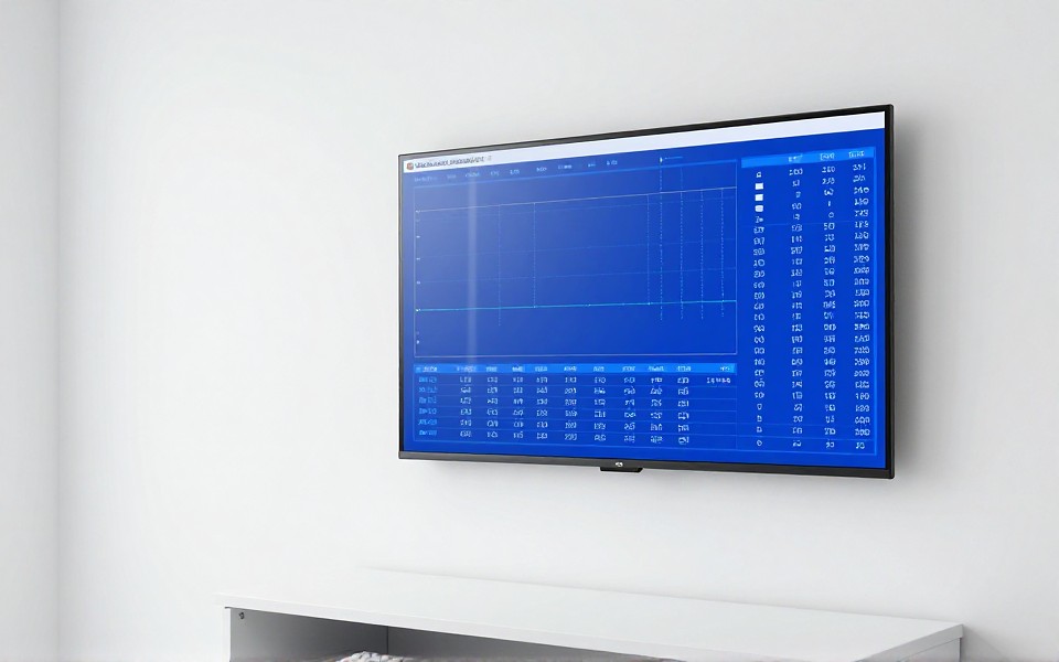 จอขนาดใหญ่บนผนังห้องปฏิบัติการแสดงกราฟเฝ้าระวังระบบและรายการล็อก