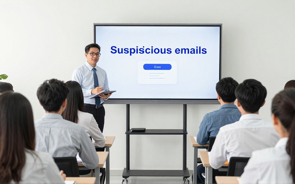 วิทยากรอบรมพนักงานให้รู้ทันอีเมลหลอกลวงในห้องประชุม
